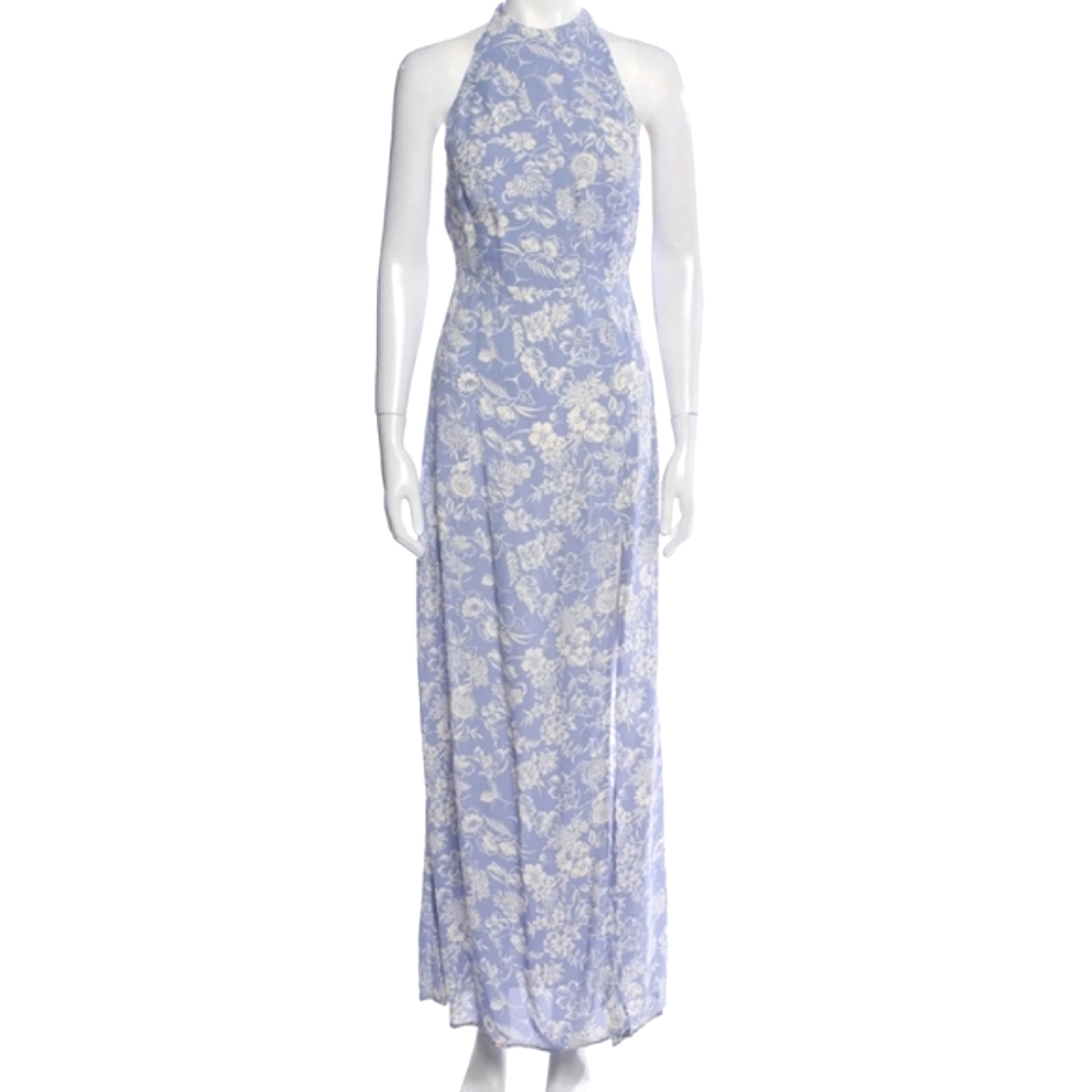 Reformation Blue Floral Halter Midi Dress